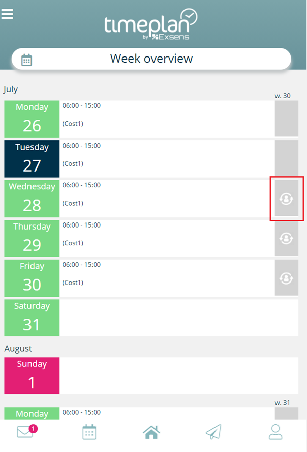 Switching work shifts via the app